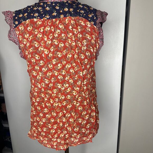 Anthropologie Meadow Rue Floral Blouse Size 8 Multicolor Ruffle Sleeve Flutter - Picture 4 of 11